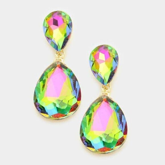 Oil Spill Crystal Teardrop Dangle Evening Earrings NWT - Picture 1 of 6
